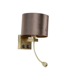 Applique murale bronze avec abat-jour en velours marron 18 cm - Brescia
