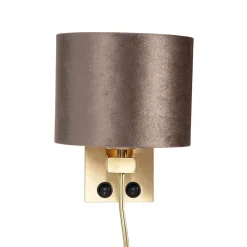 Applique murale bronze avec abat-jour en velours marron 18 cm - Brescia
