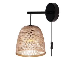 Applique murale Calume E14 28W ⌀24xL.188xH.31cm métal noir et fibre naturelle GoodHome