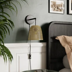 Applique murale Calume E14 28W ⌀24xL.188xH.31cm métal noir et fibre naturelle GoodHome