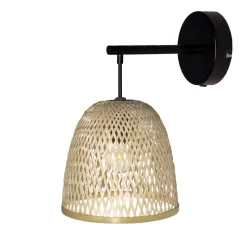 Applique murale Calume E14 28W ⌀24xL.188xH.31cm métal noir et fibre naturelle GoodHome