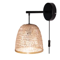 Applique murale Calume E14 28W ⌀24xL.188xH.31cm métal noir et fibre naturelle GoodHome