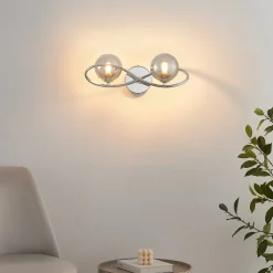 Applique murale chromée design double verre fumé - Novale