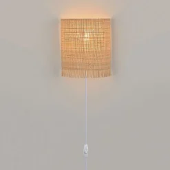 Applique murale demi-lune avec cordon en raphia frangé coloris naturel Ibiza E14 60W IP20 L.20 x H.23 x P.10cm Corep