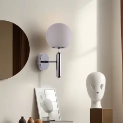 Applique Murale Design Boule en Cristal Opalin et Support Argenté Douille E27 Idéal pour Chambre Salon et Couloir