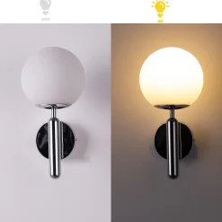 Applique Murale Design Boule en Cristal Opalin et Support Argenté Douille E27 Idéal pour Chambre Salon et Couloir