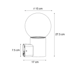 Applique murale d'extérieur noire avec verre opale IP44 - Huma