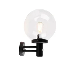 Applique murale d'extérieur noire avec verre transparent, détecteur de mouvement inclus - Sfera