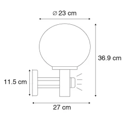 Applique murale d'extérieur noire avec verre transparent, détecteur de mouvement inclus - Sfera