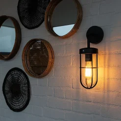 Applique murale d'extérieur rustique noire avec verre - Elza