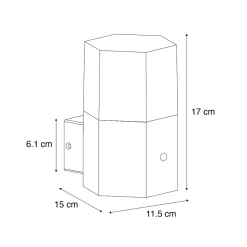 Applique murale d'extérieur noire avec verre fumé hexagonal et détecteur crépusculaire - Denmark