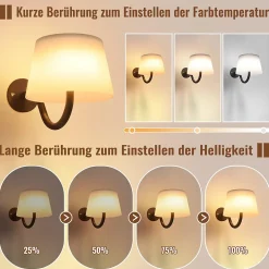 Applique murale d'intérieur NETTLIFE à piles avec interrupteur : appliques murales LED à intensité variable, noires, sans fil