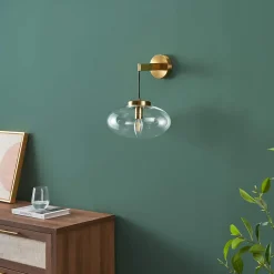 Applique murale dorée avec globe en verre soufflé suspendu - Milenzo