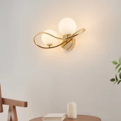 Applique murale dorée design double verre blanc - Novale