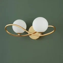 Applique murale dorée design double verre blanc - Novale