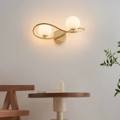 Applique murale dorée design double verre blanc - Novale