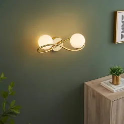 Applique murale dorée design double verre blanc - Novale