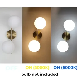 Applique Murale en Acier avec Fini en Laiton et 2 Boules en Cristal Givré OLIVIA E27