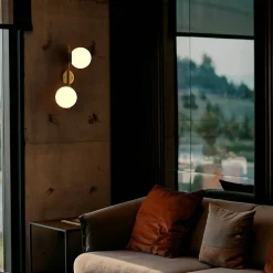 Applique Murale en Acier avec Fini en Laiton et 2 Boules en Cristal Givré OLIVIA E27