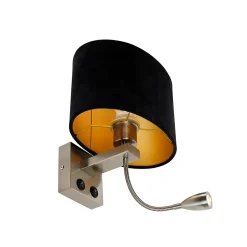 Applique murale en acier avec abat-jour en velours ovale noir 25 cm - Brescia Combi
