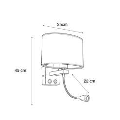 Applique murale en acier avec abat-jour en velours ovale noir 25 cm - Brescia Combi