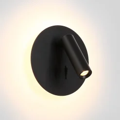 Applique Murale en Aluminium Noir avec Projecteur de Lecture 3W et Lumière Ambiante à l'Arrière 6W avec Interrupteurs