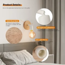 Applique murale en bois avec douille E27, style vintage et rustique