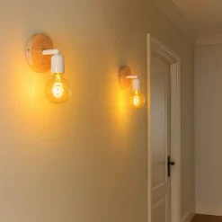 Applique murale en bois avec douille E27, style vintage et rustique