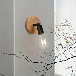 Applique murale en bois avec douille E27, style vintage et rustique