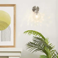 Applique murale en métal argenté avec abat-jour en verre Teamson Home