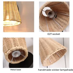 Applique Murale en Osier de Bambou Orientable METS E27