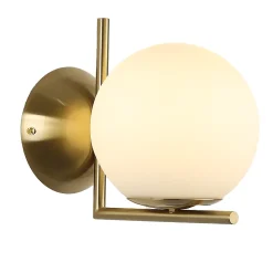 Applique Murale ESFERA avec Globe en Verre Opale E27 G45 Diffuseur en Verre Soufflé et Structure en Acier Doré.
