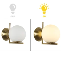 Applique Murale ESFERA avec Globe en Verre Opale E27 G45 Diffuseur en Verre Soufflé et Structure en Acier Doré.