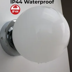 Applique Murale et Plafonnier Boule 150 mm Verre Opale E27 IP44 Chromé pour Salles de Bain et Extérieurs