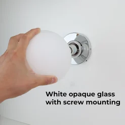 Applique Murale et Plafonnier Boule 150 mm Verre Opale E27 IP44 Chromé pour Salles de Bain et Extérieurs