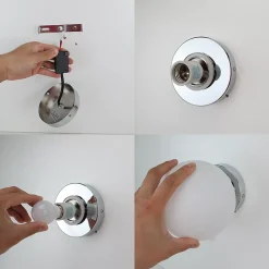 Applique Murale et Plafonnier Boule 150 mm Verre Opale E27 IP44 Chromé pour Salles de Bain et Extérieurs