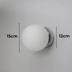 Applique Murale et Plafonnier Boule 150 mm Verre Opale E27 IP44 Chromé pour Salles de Bain et Extérieurs