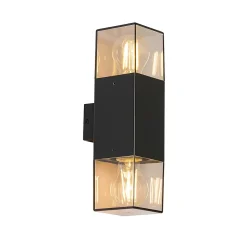 Applique murale extérieure noire avec abat-jour fumé 2 lumières IP44 - Danemark