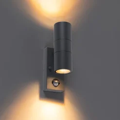 Applique murale extérieure anthracite avec détecteur de mouvement 2 lumières IP44 - Duo