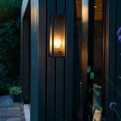 Applique murale extérieure rectangulaire moderne noire avec verre - Rotterdam Long