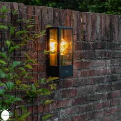 Applique murale extérieure noire avec capteur crépusculaire doré - Rotterdam