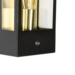 Applique murale extérieure noire avec capteur crépusculaire doré - Rotterdam