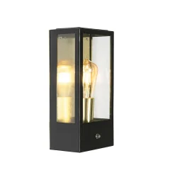 Applique murale extérieure noire avec capteur crépusculaire doré - Rotterdam