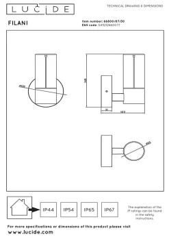 Applique murale FILANI en métal avec LED intégré - Noir - Lucide