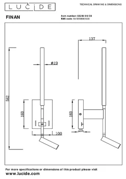 Applique murale FINAN en aluminium avec LED intégré - Noir - Lucide