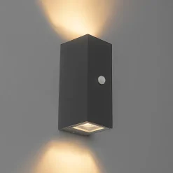 Applique murale gris foncé avec 2 lumières IP44 avec détecteur de mouvement - Baleno