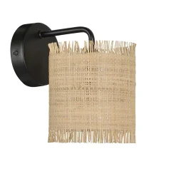 Applique murale Ibiza E14 40W IP20 L.13 x H.18 x P.18cm métal et raphia coloris naturel Corep