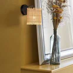 Applique murale Ibiza E14 40W IP20 L.13 x H.18 x P.18cm métal et raphia coloris naturel Corep