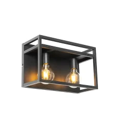 Applique murale industrielle noire avec étagère 2 lumières - Cage Rack