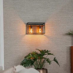 Applique murale industrielle noire avec étagère 2 lumières - Cage Rack